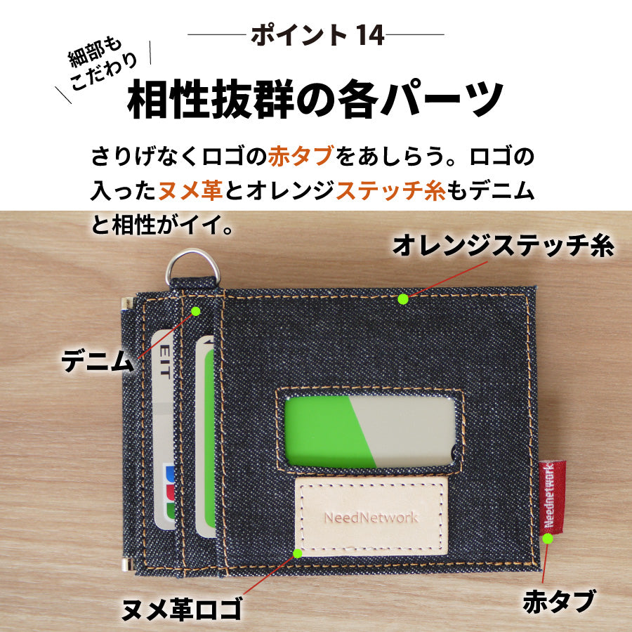 定期入れ 日本が誇るデニム パスケース 二つ折り ICカード 2枚 4面 極薄