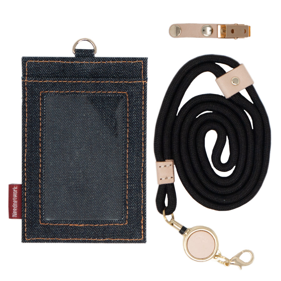 IDカードホルダー 日本が誇るデニム ネームホルダー 社員証 縦型 リール付き