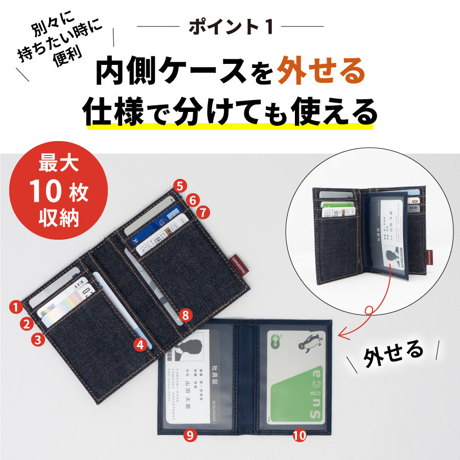 カードケース 日本が誇るデニム 10枚収納 二つ折りカードケース メンズ レディース