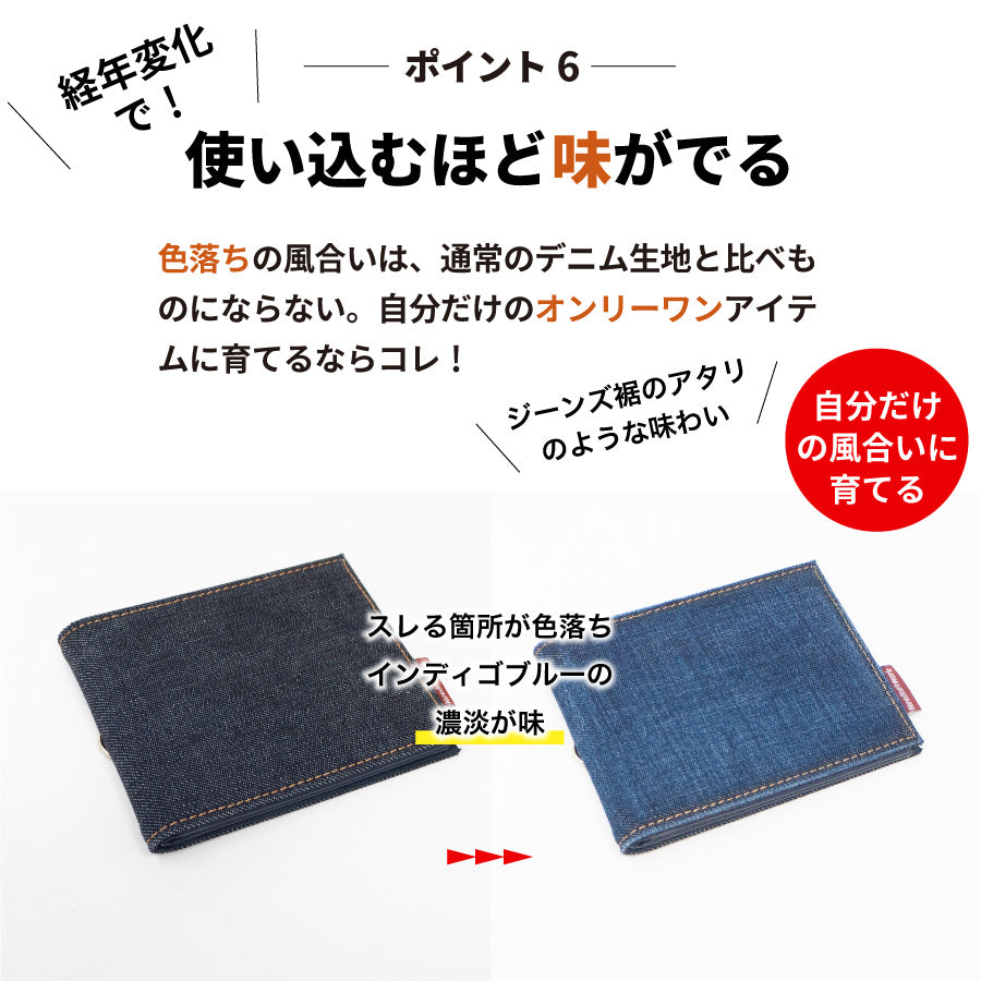 パスケース 定期入れ 岡山デニム 免許証ケース メンズ 二つ折り