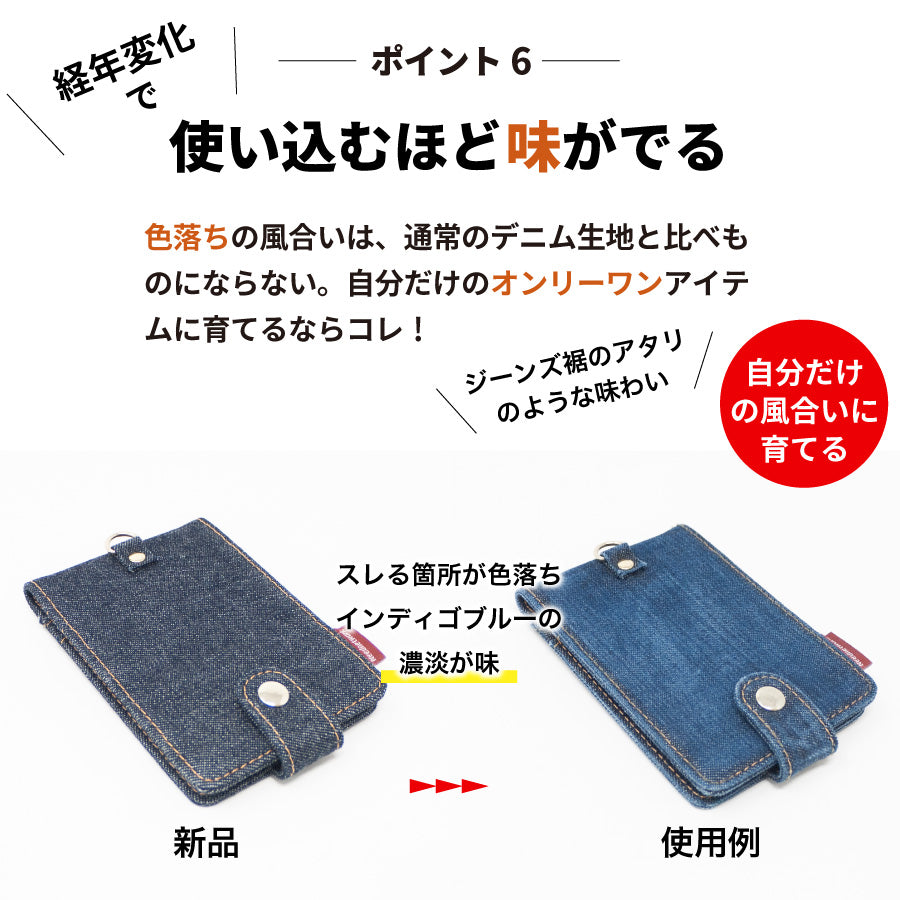 パスケース 定期入れ 日本が誇るデニム リール付き 窓付き定期入れ 二つ折り