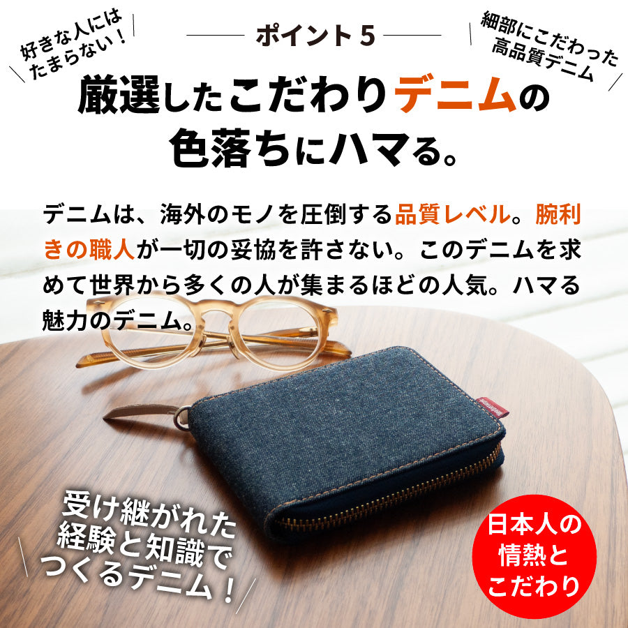 財布 二つ折り 日本が誇るデニム ラウンドファスナー財布 二つ折り財布 メンズ ミニ財布