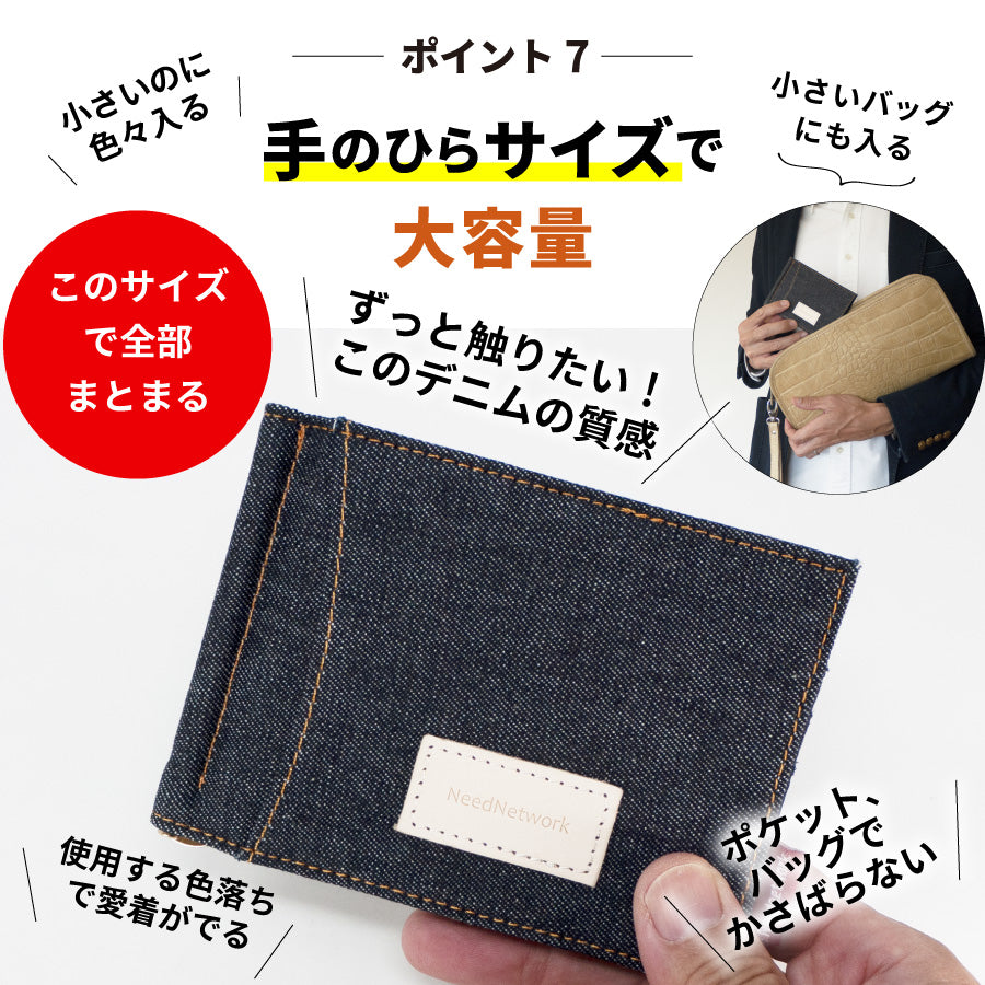 マネークリップ 日本が誇るデニム 財布 小銭入れ付き カード入れ付き