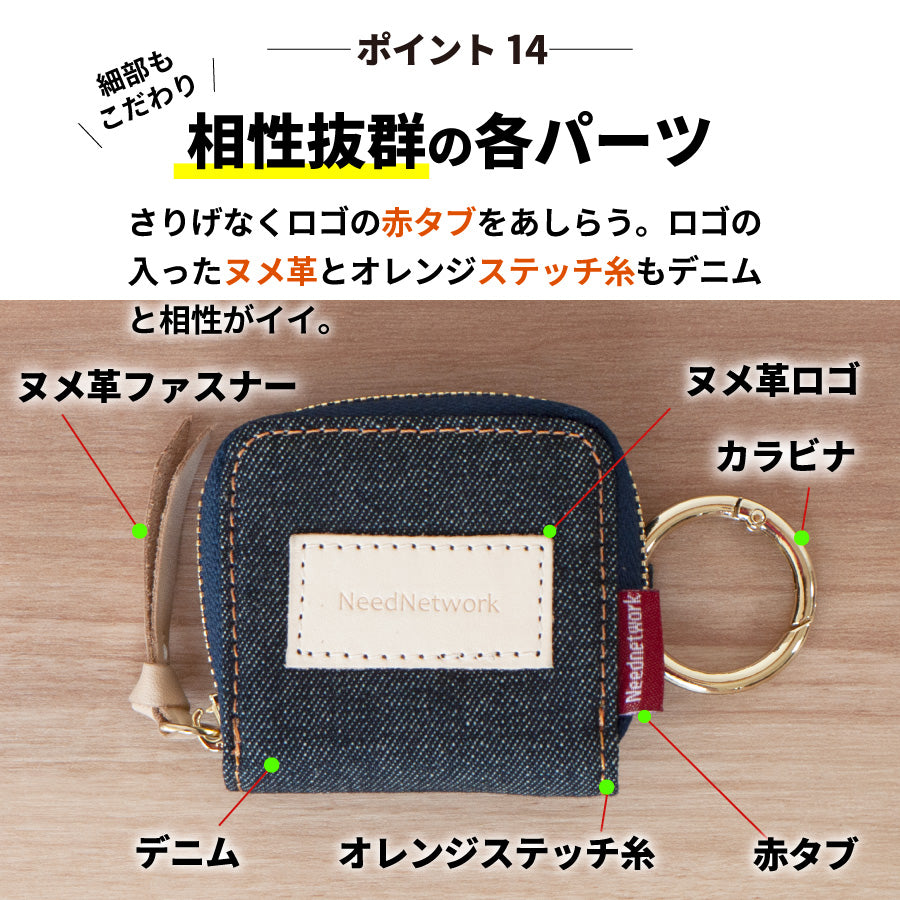 小銭入れ 日本が誇るデニム 極小 コンパクト ファスナー キーホルダー