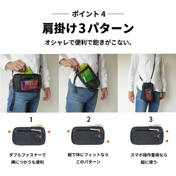 スマホポーチ 入れたまま操作 日本が誇るデニム ショルダーバッグ ウエストポーチ