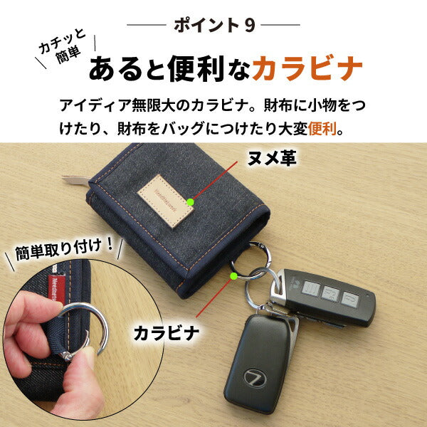 財布 二つ折り 日本が誇るデニム コンパクト 札入れ ファスナー 小銭入れ