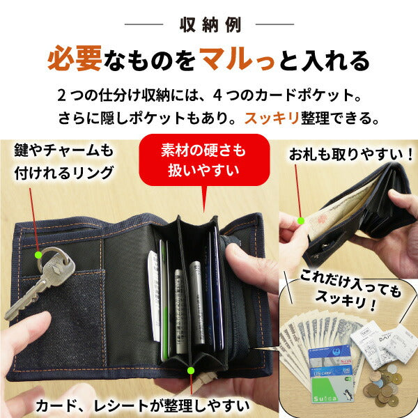 財布 二つ折り 日本が誇るデニム コンパクト 札入れ ファスナー 小銭入れ