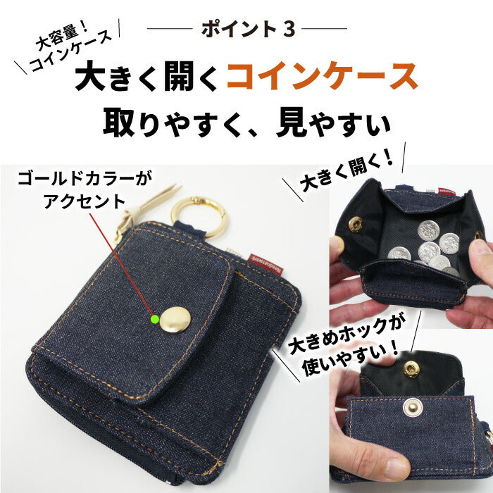 財布 L字ファスナー 日本が誇るデニム 薄い BOX型 小銭入れ 大容量 ボックス型小銭入れ