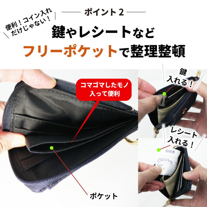 財布 L字ファスナー 日本が誇るデニム 薄い BOX型 小銭入れ 大容量 ボックス型小銭入れ