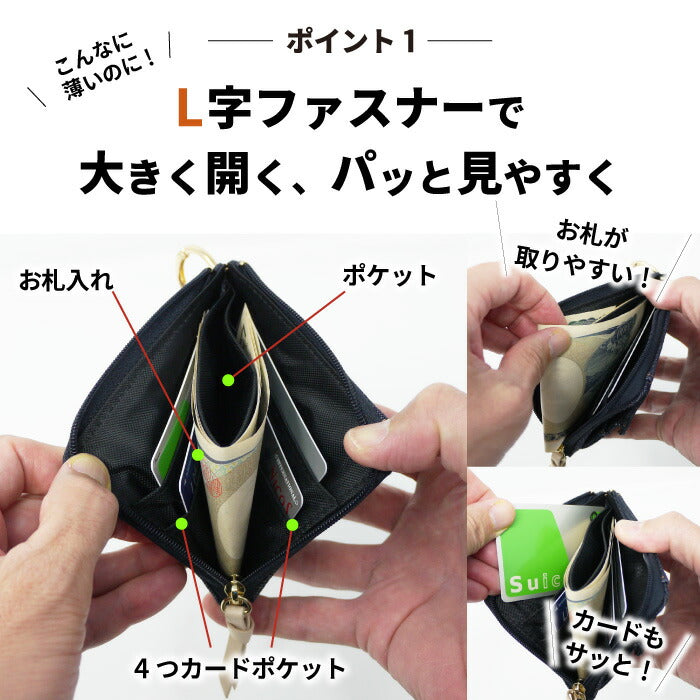 財布 L字ファスナー 日本が誇るデニム 薄い BOX型 小銭入れ 大容量 ボックス型小銭入れ