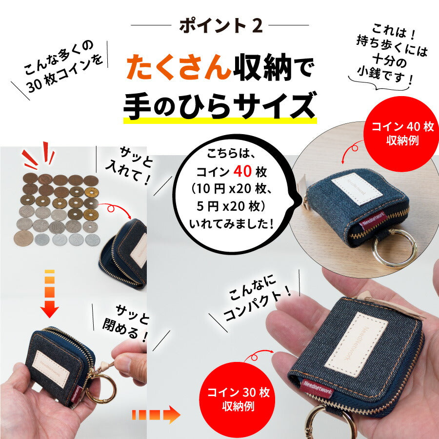 小銭入れ 日本が誇るデニム 極小 コンパクト ファスナー キーホルダー
