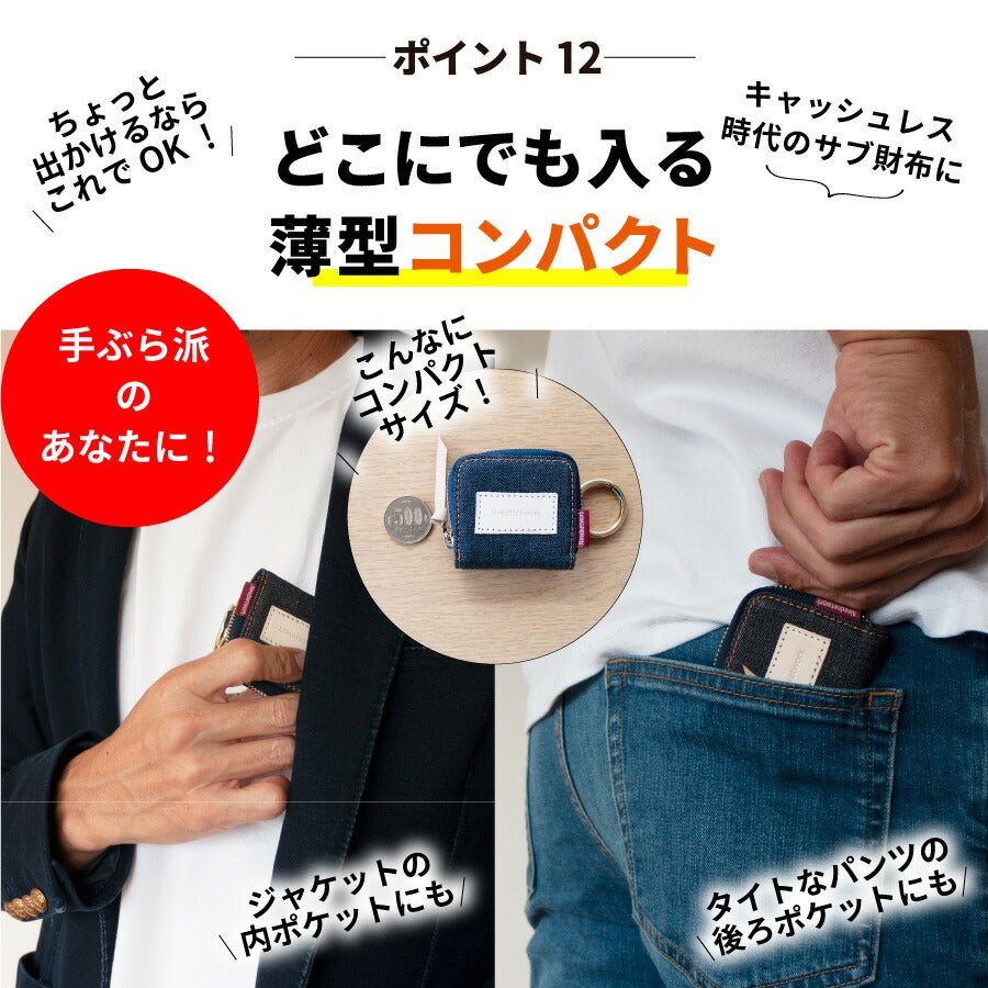 小銭入れ 日本が誇るデニム 極小 コンパクト ファスナー キーホルダー