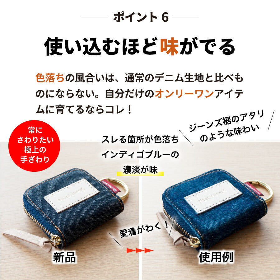 小銭入れ 日本が誇るデニム 極小 コンパクト ファスナー キーホルダー