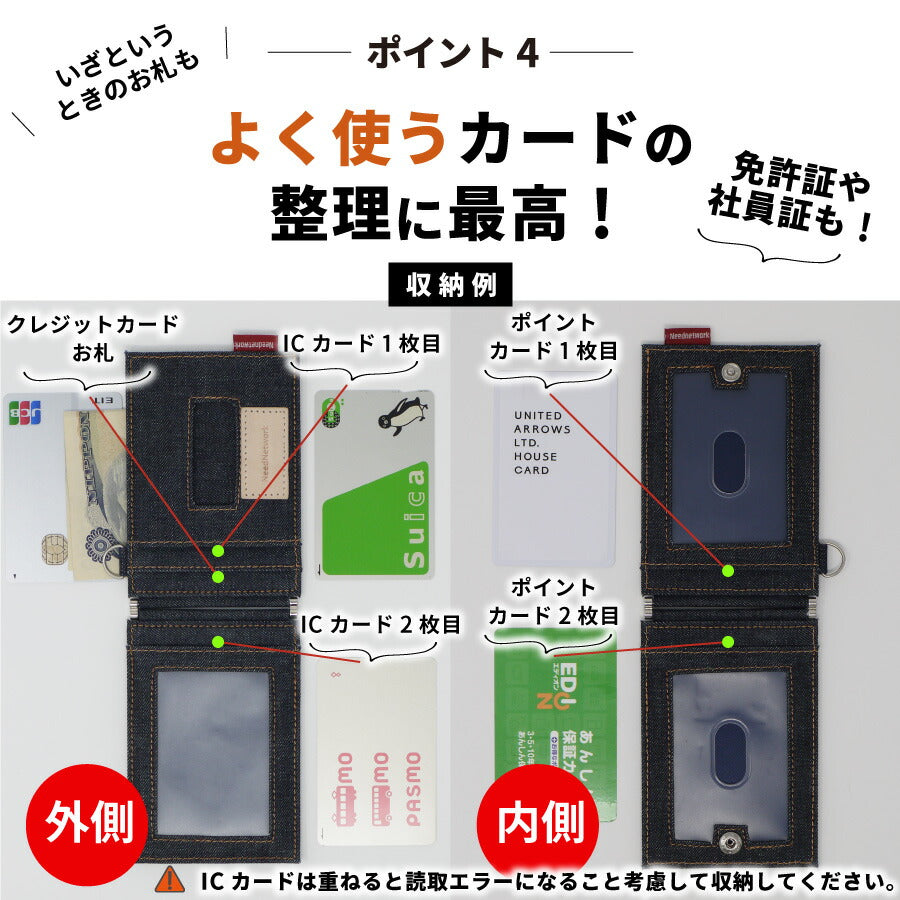 定期入れ 日本が誇るデニム パスケース 二つ折り ICカード 2枚 4面 極薄