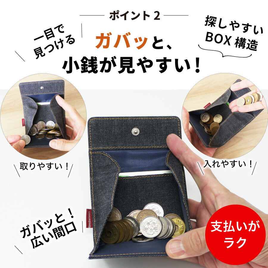 小銭入れ 日本が誇るデニム コインケース ボックス型 ミニ財布 コンパクト
