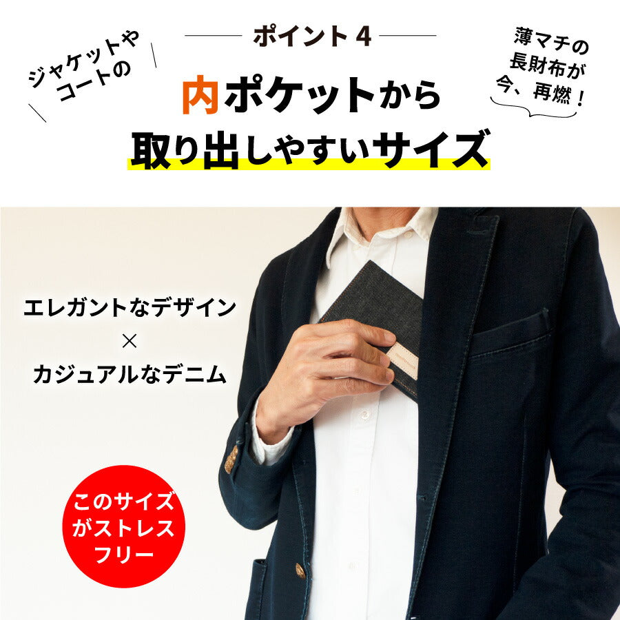 長財布 日本が誇るデニム 小銭入れ 長財布 スリム 軽量 二つ折り 折りたたみ