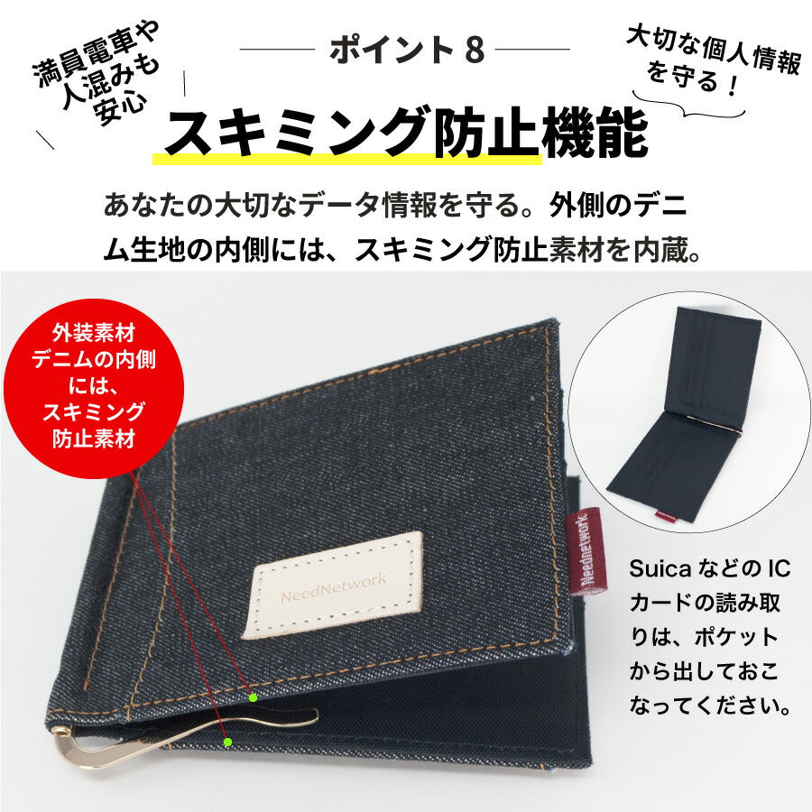 マネークリップ 日本が誇るデニム 財布 小銭入れ付き カード入れ付き