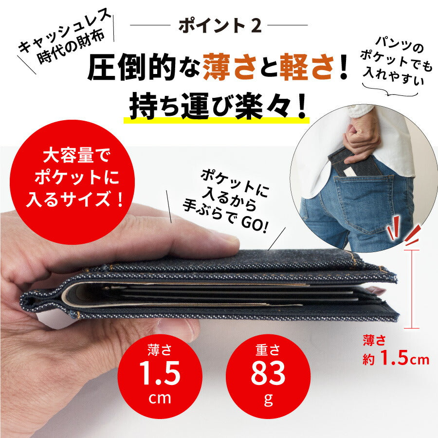 マネークリップ 日本が誇るデニム 財布 小銭入れ付き カード入れ付き
