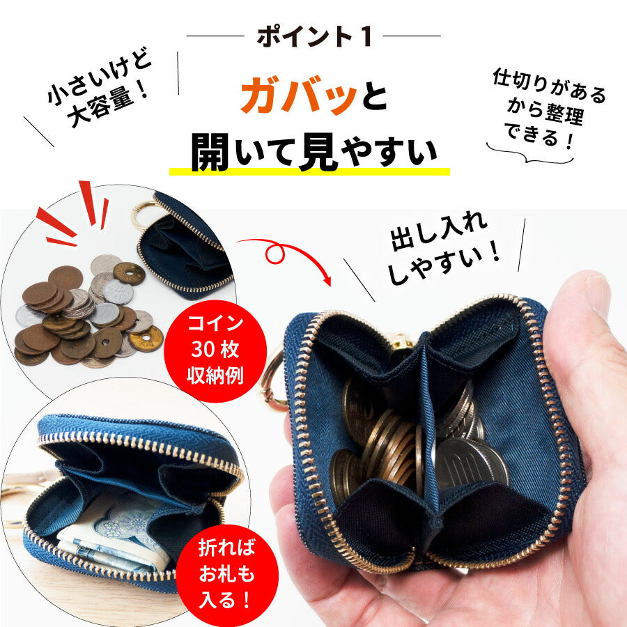小銭入れ 日本が誇るデニム 極小 コンパクト ファスナー キーホルダー