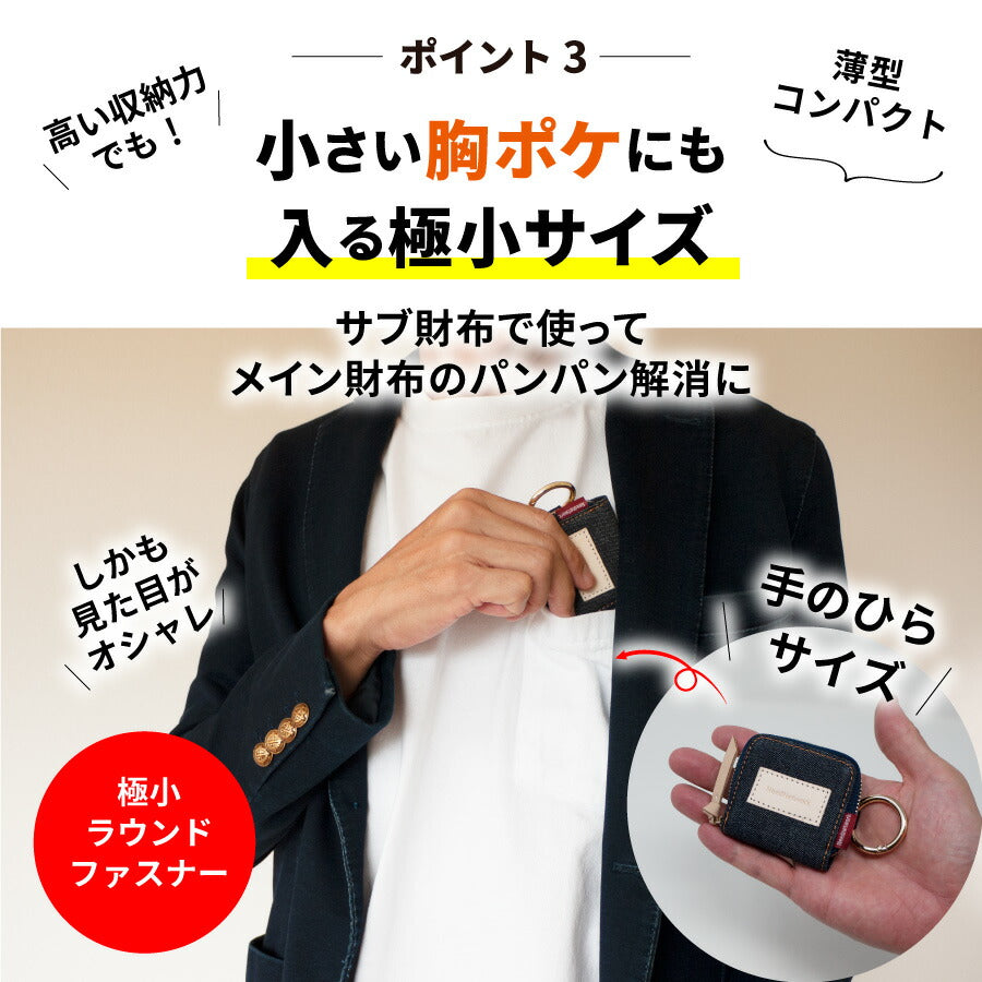 小銭入れ 日本が誇るデニム 極小 コンパクト ファスナー キーホルダー