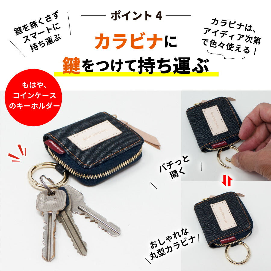 小銭入れ 日本が誇るデニム 極小 コンパクト ファスナー キーホルダー