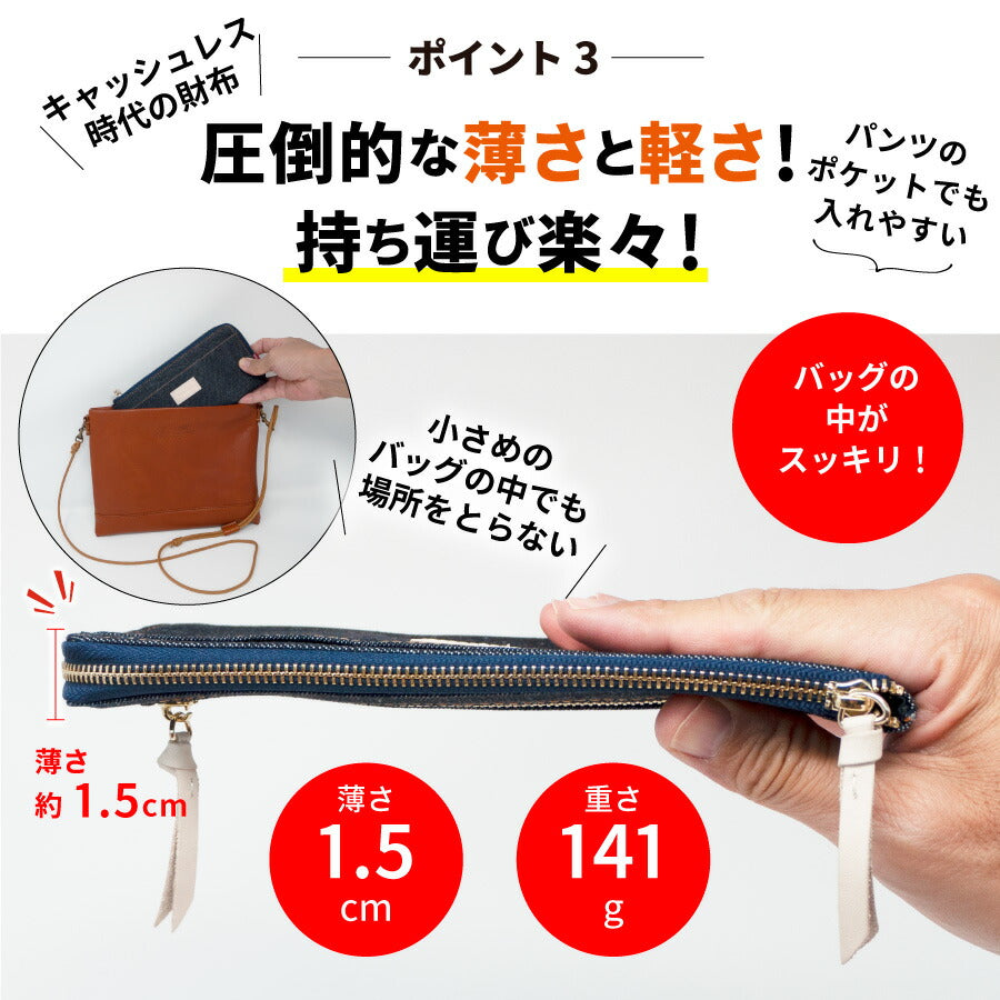 岡山デニム 長財布 L字ファスナー 財布 薄型