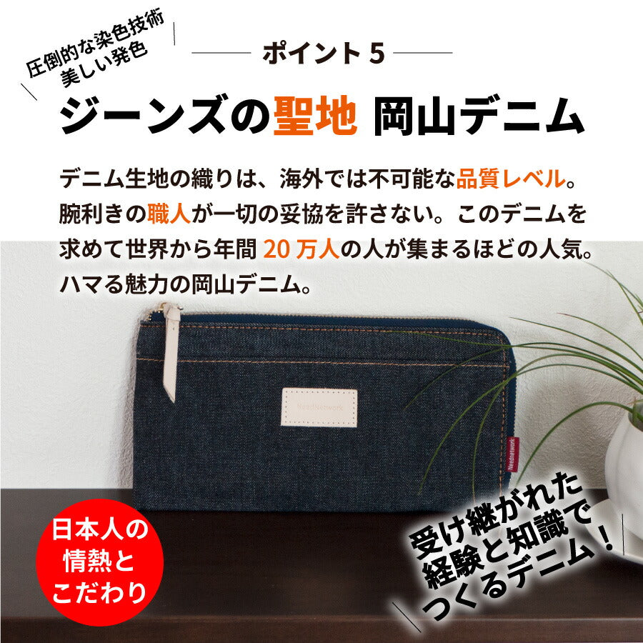 岡山デニム 長財布 L字ファスナー 財布 薄型