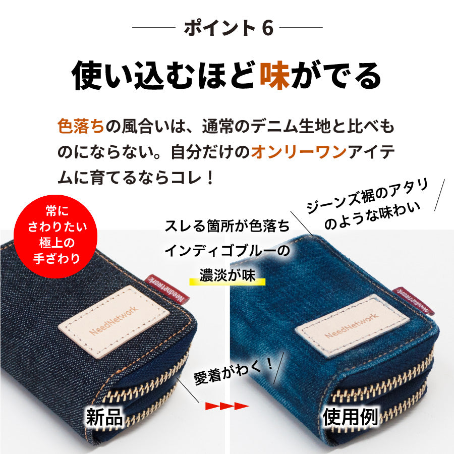 スマートキーケース 2個収納 岡山デニム 本革 ダブル ファスナー