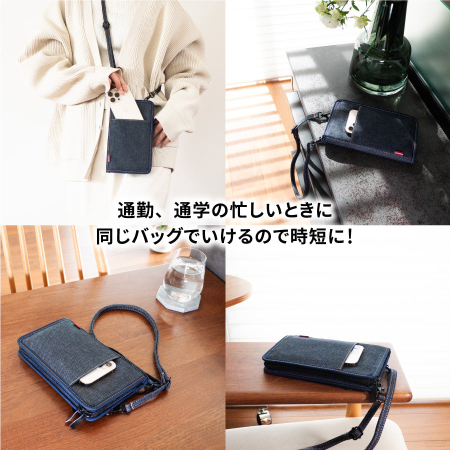 スマホポーチ スマホポシェット 日本が誇るデニム 長財布 斜めがけ お財布ポーチ 縦型 横型