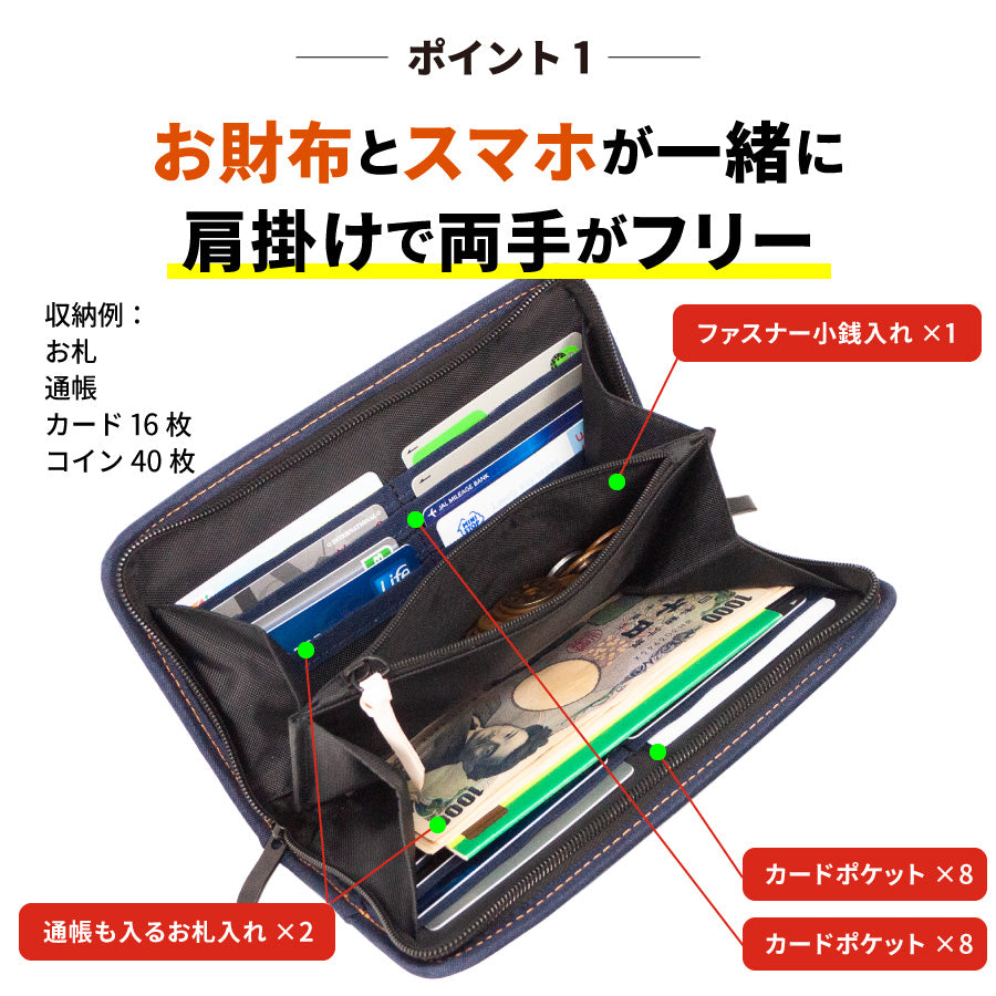 スマホポーチ スマホポシェット 日本が誇るデニム 長財布 斜めがけ お財布ポーチ 縦型 横型