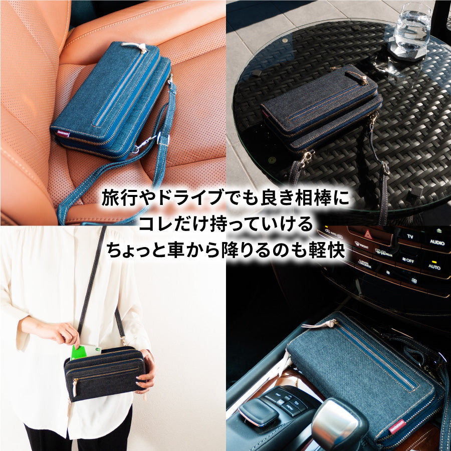 スマホポーチ 日本が誇るデニム スマホショルダー 横型 お財布バッグ お財布ショルダー