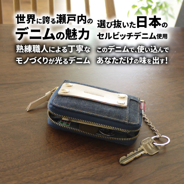 ダークデニム 小型コインケース ファスナー式