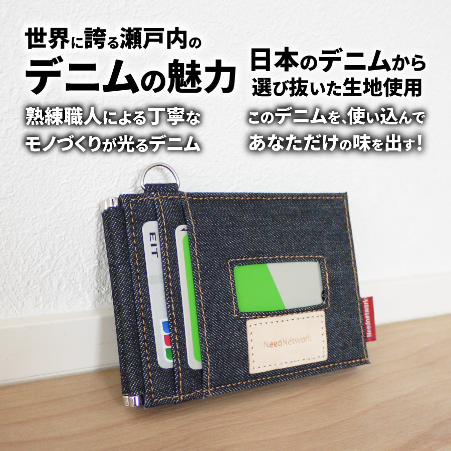 定期入れ 日本が誇るデニム パスケース 二つ折り ICカード 2枚 4面 極薄