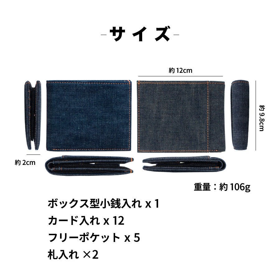 財布 メンズ 二つ折り レディース 札 小銭 box型 ボックス型 使いやすい スリム